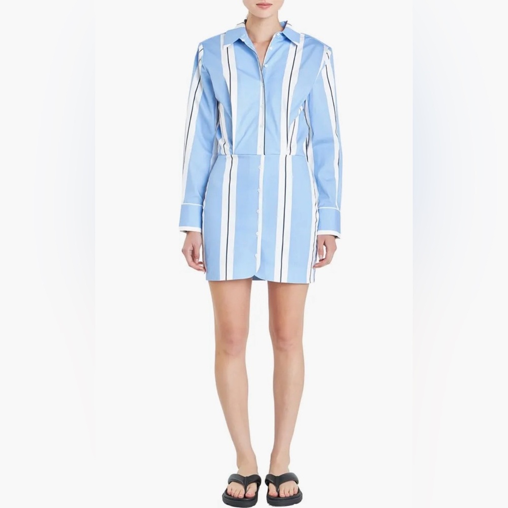 GREY LAB Light Blue and White Striped Mini Dress